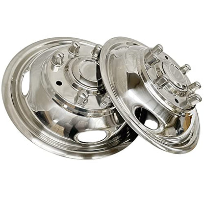 4pcs 17 Anti Rust Wheel Simulators Fit for 2005-2025 Ford F-350 F350, 8 Lug Waterproof Replacements Bolt On Polished Stainless Steel Dually Hubcaps Wheel Covers with Installation Tool Kit - size: 17"#6