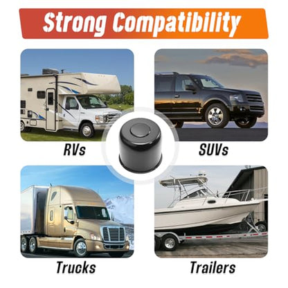 2 Pack 4.88" Push Through Trailer Wheel Center Caps & Lug Nuts - color: Matte Black