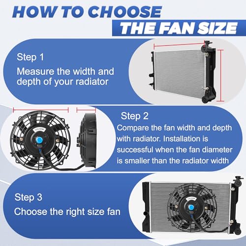 7 Inch 7” Black Universal Electric Radiator Slim Fan 12V 80W High Performance Cooling Push Pull w/Mounting Kit 2PCS - size: 7” 2PCS