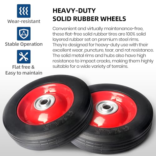 (2-Pack) AR-PRO 6” x 1.5” Flat Free Solid Rubber Wheel Assemblies - Replacement Hand Truck Wheels with Ball Bearings and 1/2” Bore Hole Diameter - Heavy-Duty Solid Rubber Wheels 132 lbs Load Capacity - size: 1/2"