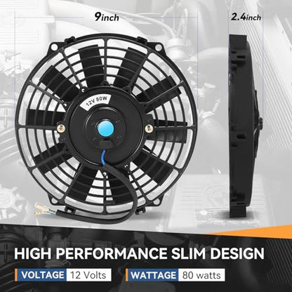 Auto Dynasty 9 inch Universal 12V Electric Radiator Cooling Fan Kit, Black - color: Black, size: 9 Inch Diameter