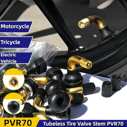PVR70 Tubeless Tire Valve Stem 8 Pack, 90 Degree Angled Brass Snap-in