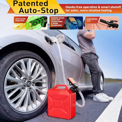 Fuel Transfer Pump with Auto-Stop Sensor, USB/Battery Powered Portable Gas Can Pump with 3.8 GPM High Flow, 51 Inch Long Hose & 4 Adapters, Leak-Free Transfer Pump for Gasoline, Diesel