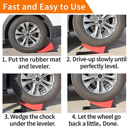 OULEME RV Leveling Blocks, Camper Leveler System 2 Packs for Dual Axle Tandem Wheel Travel Trailer, Include 2 Curved Leveler Ramp, 2 Chock, 2 Rubber Mat, 1 T Bubble Level, 1 Carry Bag - color: Red, size: M (13*6*4.3 inches)