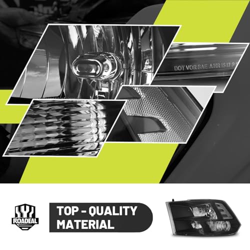 Headlights for 2009-2018 Dodge Ram 1500 Quad-Hole Single Headlight - color: Black Housing - With H/L Beam Bulbs