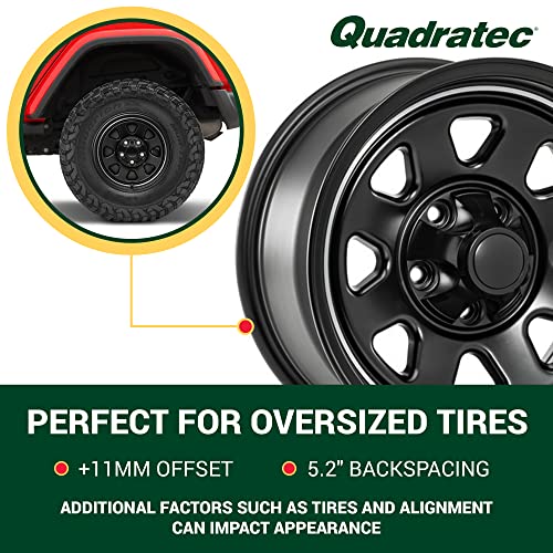 Quadratec CJ Retro 17" Alloy Wheel, Satin Black - 5x5 Bolt Pattern with 5.2" Backspace - 17x8.5 (+11mm Offset) - Fits Jeep JT, WK, WK2, JK, JL, JKU, JLU 05-22 - Hub Centric Alloy Aluminum Wheel - color: Satin Black