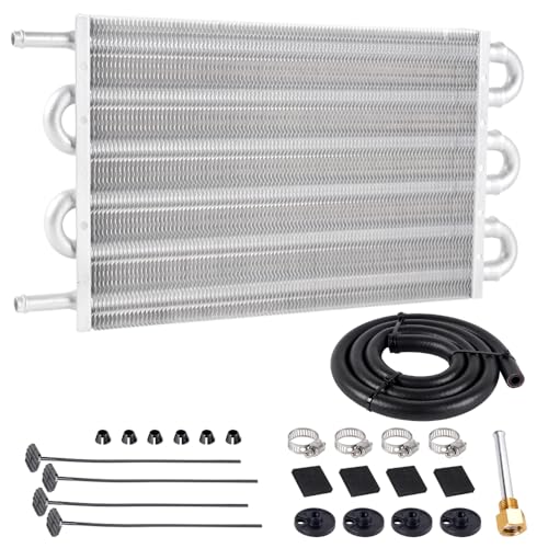 BARTOO Universal 5/16" Transmission Oil Cooler Kit, Aluminium alloy 6 Pass Tube and Fin Oil Cooler Kit(Sliver) - color: Sliver, size: 6 Pass