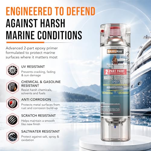 SAMURAI 2-Part Spray Paint Epoxy Primer for Marine Surfacer (Primer Grey, Pack of 1 Can)