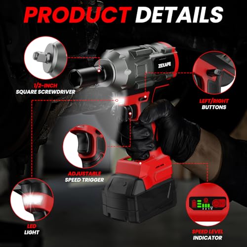 Cordless Impact Wrench 1/2 inch for Milwaukee Battery, Impact Wrench 1360N.m(950Ft-lbs) High Torque Brushless Electric Impact, Power Impact Driver with 3-Mode Speed, LED Work Light(Tool Only)