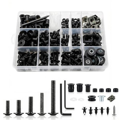 397PCS Motorcycle Fairing Bolt Kit, M4 M5 M6 Stainless Steel 304 - color: black