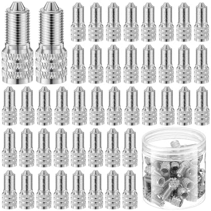 50 Pcs Double Seal Valve Stem Caps with Storage Box Inflate Valve Flow Through Tire Cap Metal Extension Stem Seals for High Pressure Truck Car Van Trailers Boats Rv Semi Bus Tires