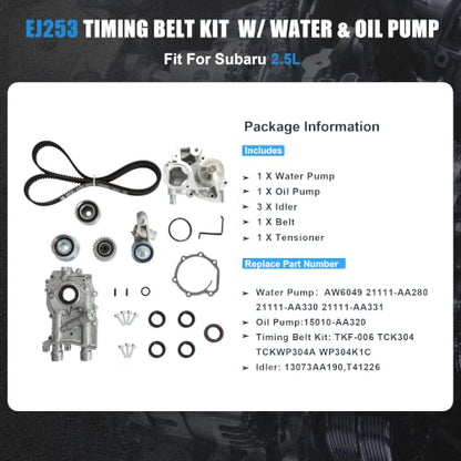 EJ253 Timing Belt Kit w/Water & Oil Pump Fit for 2.5L Subaru - color: set1