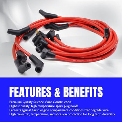 M12259C301 9PCS New Red 10.5mm Racing Spark Plug Wires Set - style: M12259C301