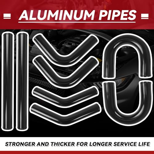 3" Universal Intercooler Kit Aluminum Turbo Intercooler Piping U-Pipe Kit with Coupler and T-Clamps DIY Custom Pipe 32Pcs-Black - color: Black, size: 3"-60cm