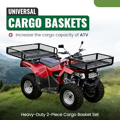 ALMULOO Universal ATV Front and Rear Cargo Basket Set, 2-Piece Heavy-Duty