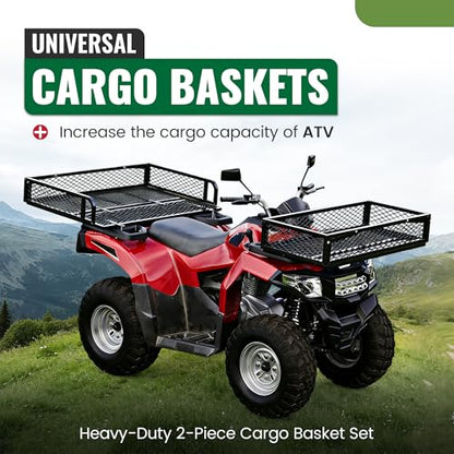 ALMULOO Universal ATV Front and Rear Cargo Basket Set, 2-Piece Heavy-Duty