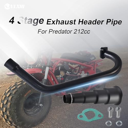 Upgraded 4 Stage Exhaust Header Pipe,For Predator 212cc 196cc Engine Black - color: 3-bend Black, size: Exhaust tip 2