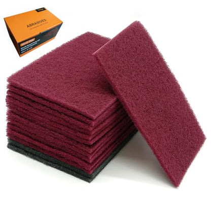 6" x 9" Gray & Maroon General Purpose Scuff Pads, 14 Pack Automotive Scratch Brite Pads for Sanding, Paint Prep, Restoration Tear-Resistant, Durable Non-Woven Abrasive Pads
