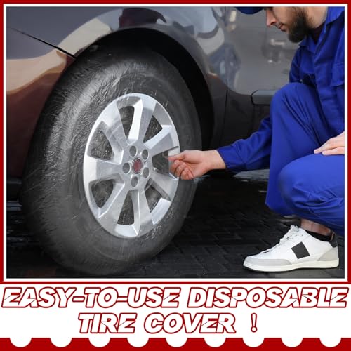 DaisyInner 100 Pcs Disposable Car Tire Covers Plastic Waterproof Tire Wheel Protector for Car Truck SUV Trailer Camper Universal Covering