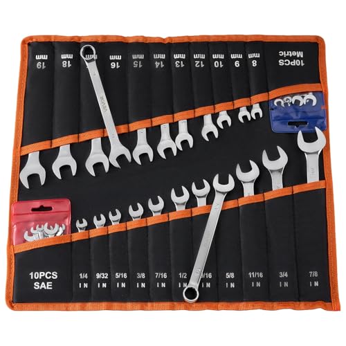 VEVOR Combination Wrench Set, 42-Piece SAE and Metric, 12-Point Box End and 15° Angled Open End Combination Wrenches with Roll Up Pouch, Carbon Steel, for General Household and Automotive Repairs - size: 42PCS