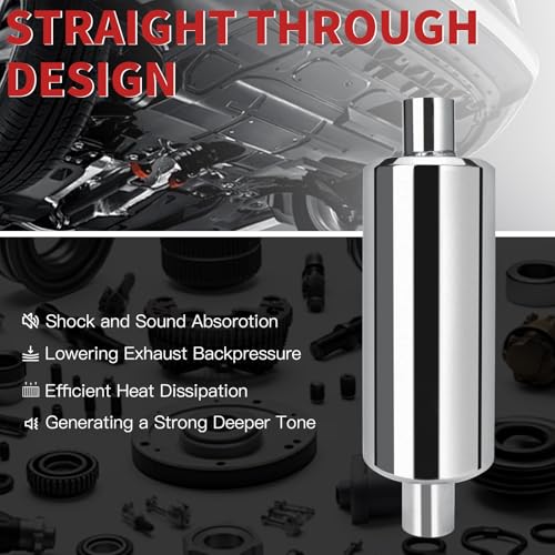 LCGP 2.25" Inlet Universal Resonator, 2.25" Outlet 20" Overall Length Stainless Steel High Performance Muffler, Polished, Pass-Thru Design - size: 2.25" Round body