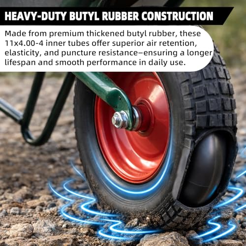 AR-PRO 11x4.00-4 Replacement Inner Tubes with TR87 Bent Valve Stem – Butyl Rubber Tire Tubes for Hand Truck, Lawn Mower, Wheelbarrow, Garden Cart – Fits 4.10/3.50-4 Tires (2 Pack) - size: 11x4.00-4,TR-87