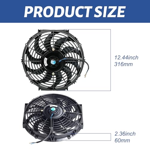 12 inch 12V Universal Slim Pull Push Electric Radiator Cooling Fan with Mounting Kit Black - size: 12"