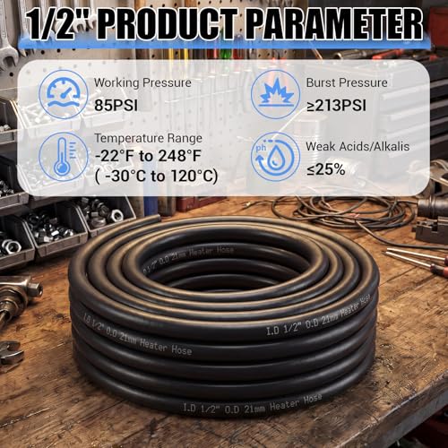 Outus 1/2", 50ft EPDM Heater Hose, 85PSI Black Coolant Hose Automotive - size: 1/2", 50FT