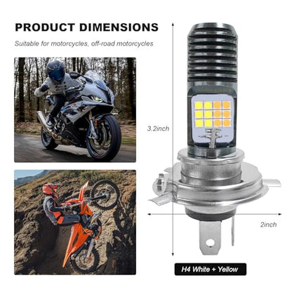 9-16V H4 LED Motorcycle Headlight Bulbs, Super Bright 3030 Chips Bulb Halogen Lamp Replacement, Waterproof High/Low Beam LED Headlight Bulb for Most Motorcycles ATVs (White & Yellow) - color: H4, White & Yellow
