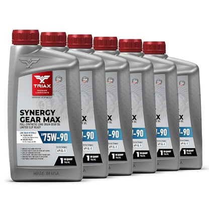 Triax Synergy Gear Max 75W-90 GL-5 Limited Slip, Ultra Long Drain 500k Miles, Manual Transmission, Gear/Differential Lubricant (6 Quart Pack) - size: 6 Quart Pack