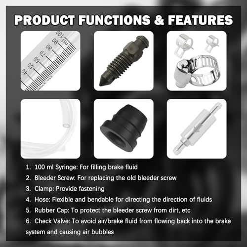 Motorcycle Brake Bleeder Kit with Brakes Bleeder Hose/100ml Syringe,Professional Brake Bleeding Tool for Brakes System Repair Maintenance,Hydraulic Disc Clutch Bleeders Kit