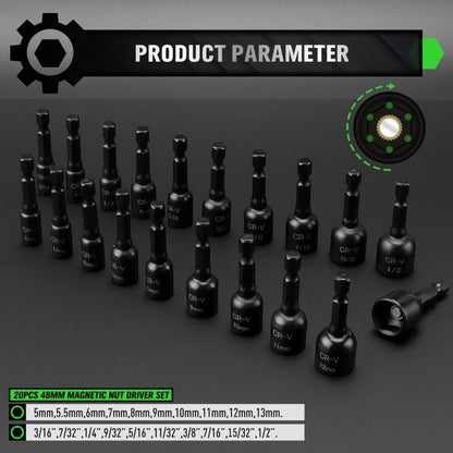 55-Piece Magnetic Nut Driver Set, Metric & SAE 1/4" Hex Shank, Impact Socket Adapters, Snappy Driver Bits, Drill Bit Extension, 14PCS Screwdriver Bit Set - color: Nut Driver Set Green
