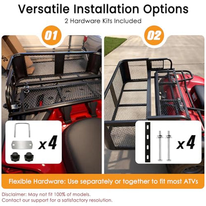ORCISH Heavy Duty ATV Rear Drop Basket, Steel Mesh Rack with Mounting Kit - size: 40" L
