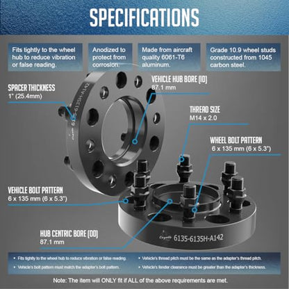 Wheel Accessories Parts 4 Pcs Hub Centric Wheel Spacers 6 on 135mm 6x135mm 1.00 Inch Thick M14X2 14x2 Thread Stud Fits Ford F-150 Expedition ｜ Lincoln Navigator Mark LT - size: 1.00" Thick - 4 Pack, style: 2001-14 F150 Expedition