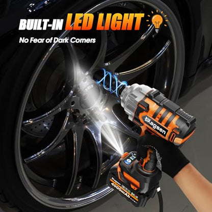 1500N.m Impact Wrench, 1/2" High Torque 1107ft-lbs Cordless Impact Gun with 2 x 4.0Ah Battery, 21V Power Impact Driver with 5 Sockets,LED Light,Electric Impact Truck RV Car Heavy Construction - size: 1500N