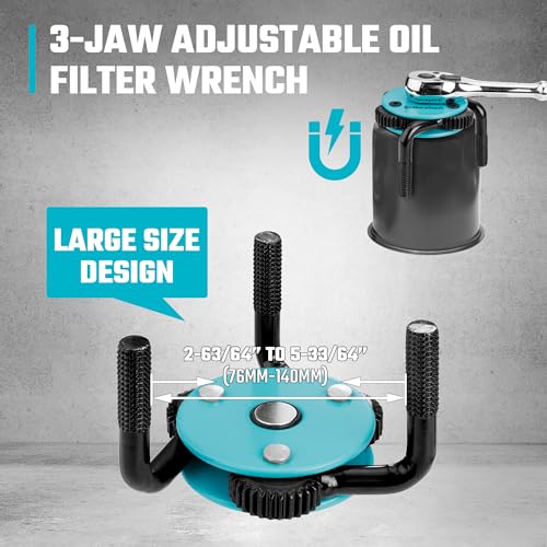 DURATECH 3-Jaw Adjustable Oil Filter Wrench, 3" to 5.51"(76mm to 140mm) - size: 3 to 5.51 Inches