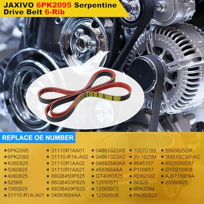 6PK2095 Serpentine Belt V-Ribbed Drive Belt for 13-15 ILX,98-05 DeVille,01-07 Town & Country,03-08 Mazda 6 S,01-07 Grand Caravan,05-11 Chrysler 300,05-08 Magnum,12-15 Civic,K060825 Red - size: 6PK2095-2095mm-red