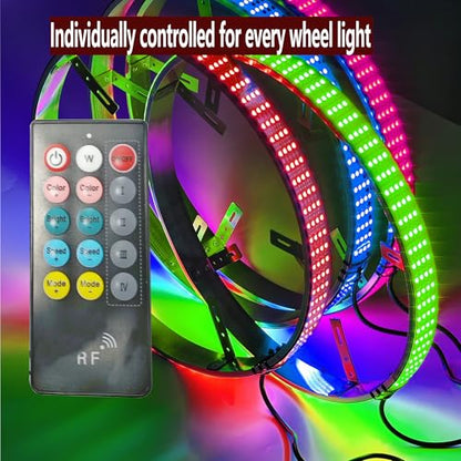 15.5 Inch Quad Row RGBW Wheel Lights for Truck & Car | Smart Wheel Ring Lights with Brake Light & White Courtesy, IP67 Waterproof, App+RF Remote Control - size: Quad Row-15in