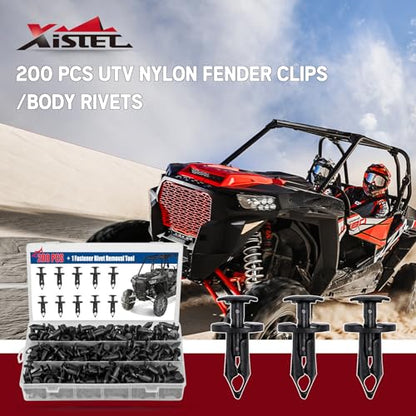 200Pcs Polaris Push Pins, UTV ATV Nylon Fender Clips Body Rivets with Tool