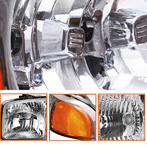 Front Headlight Lamp with Bumper Lights Set (Left + Right) Compatible with 99-07 GMC Sierra 1500 2500 3500/00-06 Yukon, Chrome Housing Amber Reflector Headlights - color: Chrome Amber