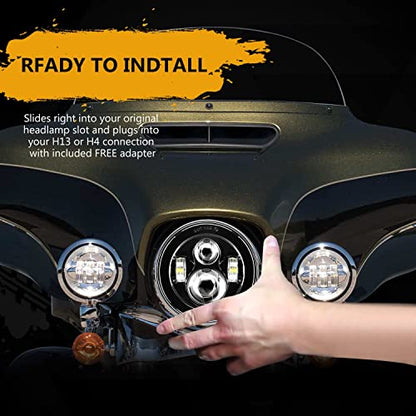 SUNPIE 7 inch Black Head light Compatible with H_arley Street Glide/Electra/Tri Glide, Compatible with Road King - color: Black