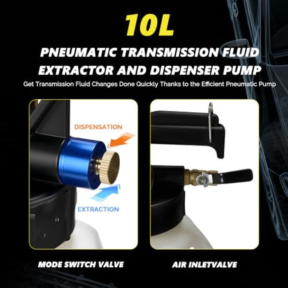 TUFFIOM 10L Transmission Fluid Pump Kit, Pneumatic 2 Way Oil and Liquid Extractor & Dispenser with 15 ATF Adapters, for Automotive Fluid Transfer, Tractor, Motorcycle