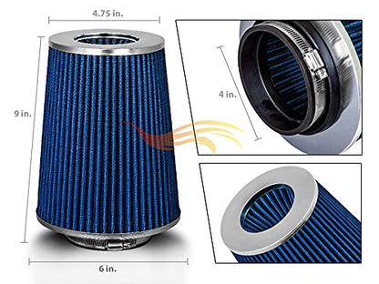 Rtunes Racing 4-Inch 102mm Truck Dry Cone Air Filter, Blue, 8-Inch Tall