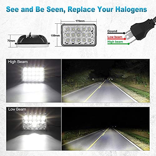 Partsam 4PCS 4x6 LED Headlights Sealed Beam 6x4 H4651 H4666 H4656 Compatible with Kenworth KW 900/Peterbilt 379/Truck/K10 K20 Van RV Camper Headlamp Assembly