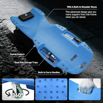 DNA MOTORING TOOLS-00239 48 Inches Heavy-Duty Low-Profile Roller Automotive Creeper with Padded Headrest, Blue - color: Blue, size: 48 Inches