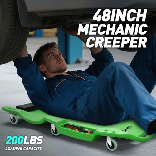 DNA MOTORING TOOLS-00240 48 Inches Heavy-Duty Low-Profile Roller Automotive Creeper with Padded Headrest, Green - color: Green, size: 48 Inches