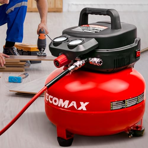 ECOMAX 6 Gallon Pancake Air Compressor 150PSI, 2.6 CFM @ 90 PSI Red