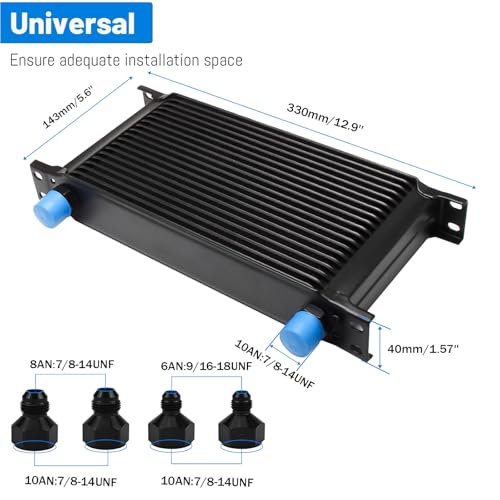 19 Row 10AN AN10 Aluminium Engine Transmission Oil Cooler Kit Stacked Plate With 6AN 8AN Adapter Universal Engine Transmission British Radiator Black - color: Black-19 Row