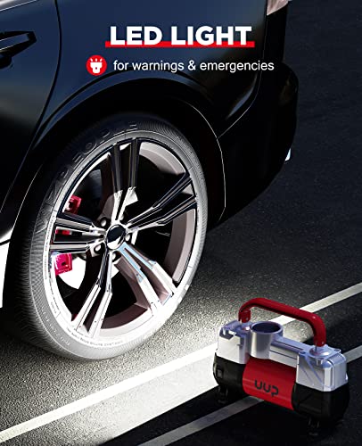 UUP Portable 12V Air Compressor, 150 PSI Tire Inflator with Dual Cylinders - color: Red
