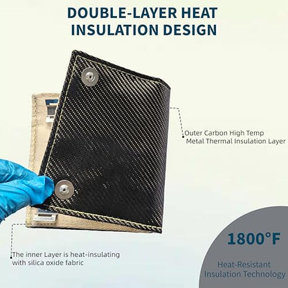 Exhaust Heat Shield 6" x 24", Carbon Pipe Shield for Motorcycle, Components, Hoses, Lines, and Electrical Wiring, Two-Layer Exhaust Wrap Pipe Heat Shield Protection up to 1800°F - size: 6'' x 24''
